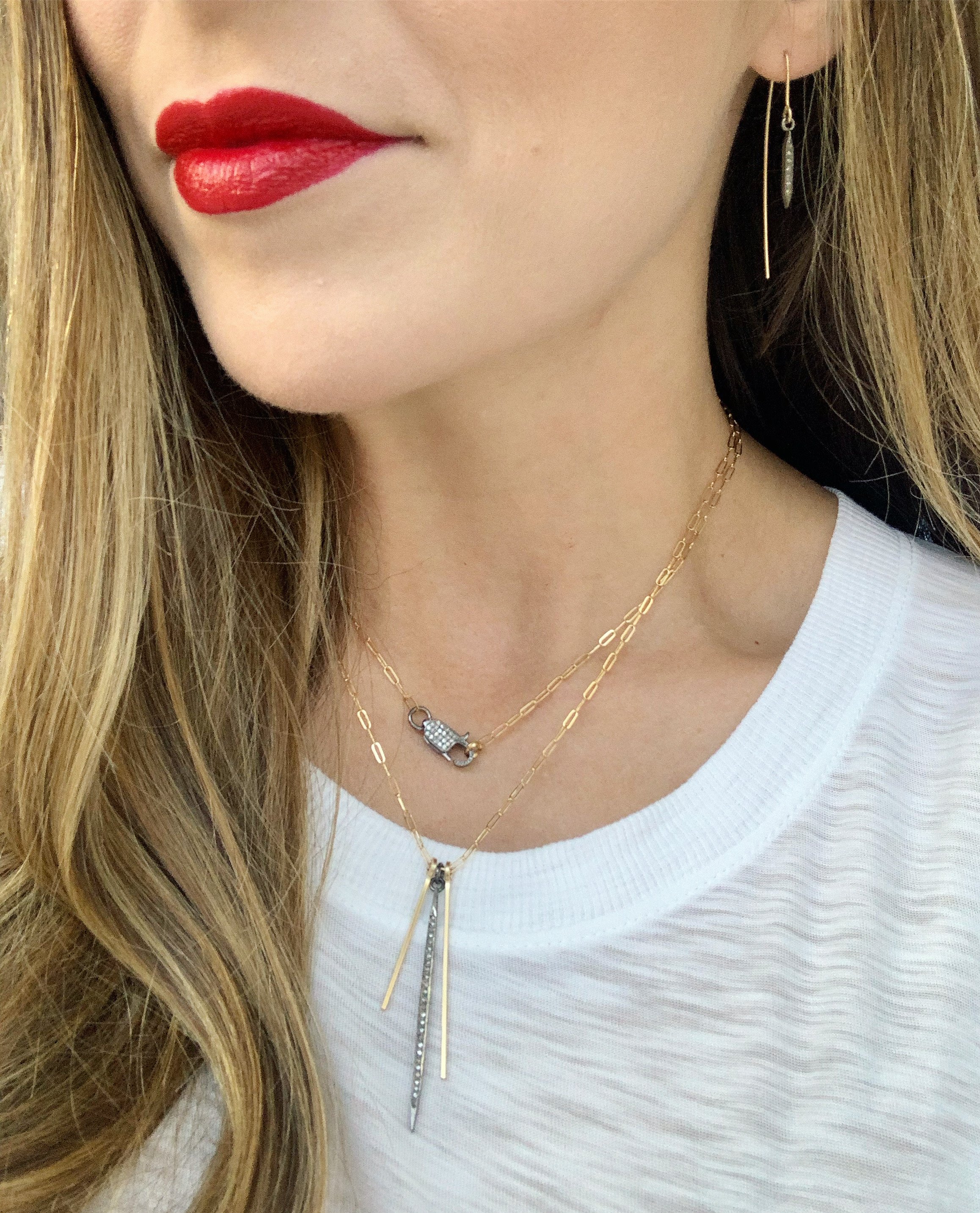 Diamond pave lobster clasp everyday necklace — Rach B Jewelry